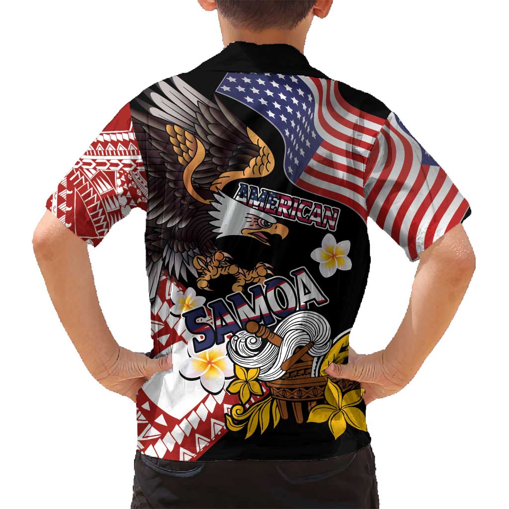 United States and American Samoa Together Family Matching Summer Maxi Dress and Hawaiian Shirt Bald Eagle and Polynesian Traditional Culture with Plumeria