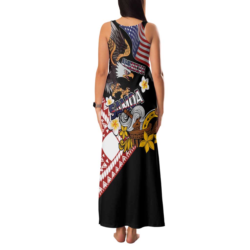 United States and American Samoa Together Family Matching Tank Maxi Dress and Hawaiian Shirt Bald Eagle and Polynesian Traditional Culture with Plumeria