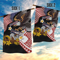 United States and American Samoa Together Garden Flag Bald Eagle and Polynesian Traditional Culture with Plumeria