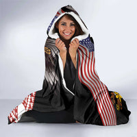 United States and American Samoa Together Hooded Blanket Bald Eagle and Polynesian Traditional Culture with Plumeria