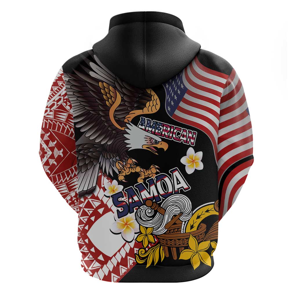 United States and American Samoa Together Hoodie Bald Eagle and Polynesian Traditional Culture with Plumeria
