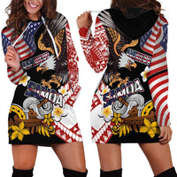United States and American Samoa Together Hoodie Dress Bald Eagle and Polynesian Traditional Culture with Plumeria
