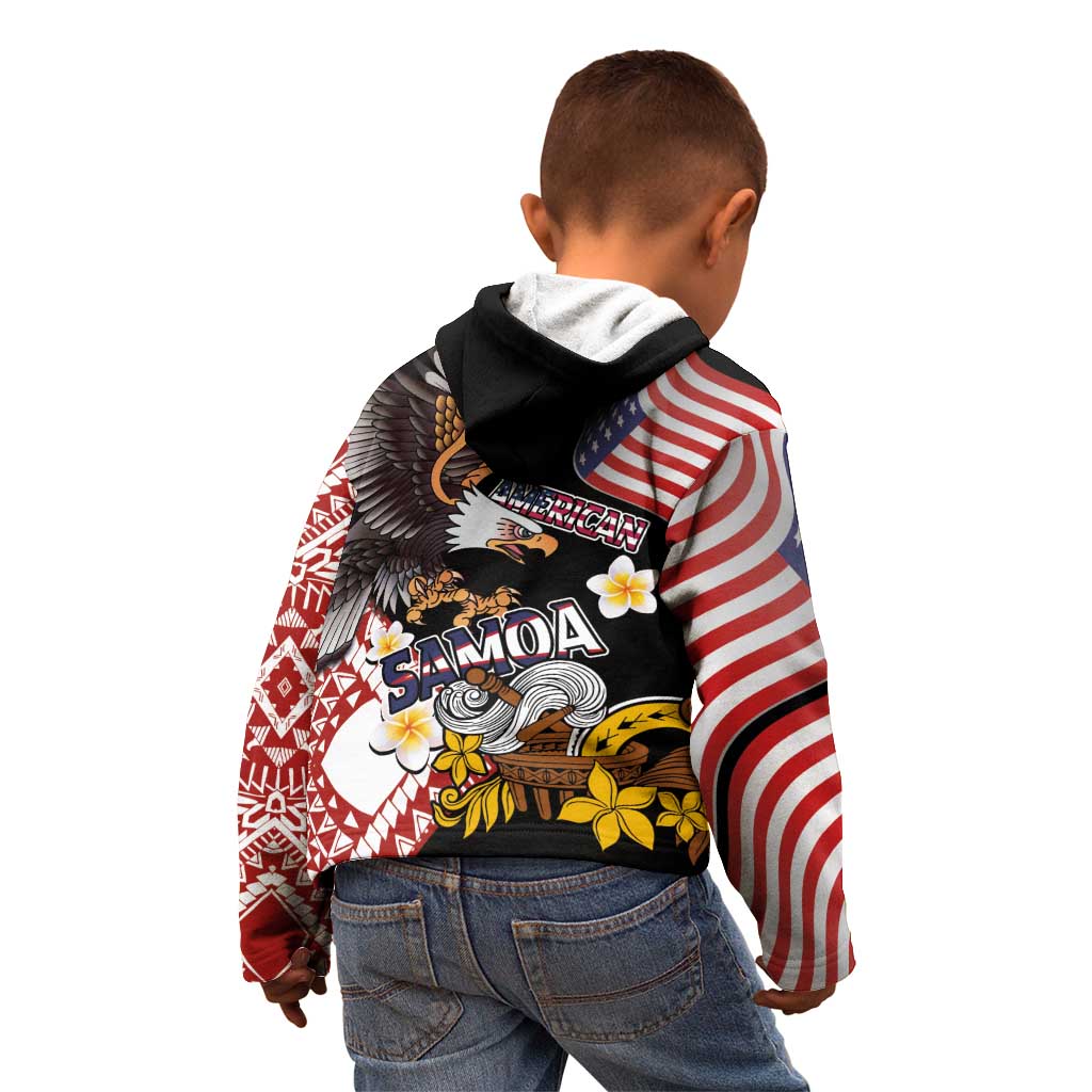 United States and American Samoa Together Kid Hoodie Bald Eagle and Polynesian Traditional Culture with Plumeria