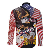 United States and American Samoa Together Long Sleeve Button Shirt Bald Eagle and Polynesian Traditional Culture with Plumeria