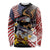 United States and American Samoa Together Long Sleeve Shirt Bald Eagle and Polynesian Traditional Culture with Plumeria