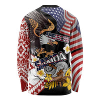 United States and American Samoa Together Long Sleeve Shirt Bald Eagle and Polynesian Traditional Culture with Plumeria