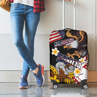 United States and American Samoa Together Luggage Cover Bald Eagle and Polynesian Traditional Culture with Plumeria