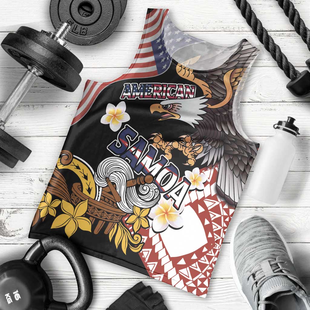 United States and American Samoa Together Men Tank Top Bald Eagle and Polynesian Traditional Culture with Plumeria