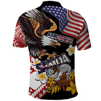 United States and American Samoa Together Polo Shirt Bald Eagle and Polynesian Traditional Culture with Plumeria LT03 - Polynesian Pride
