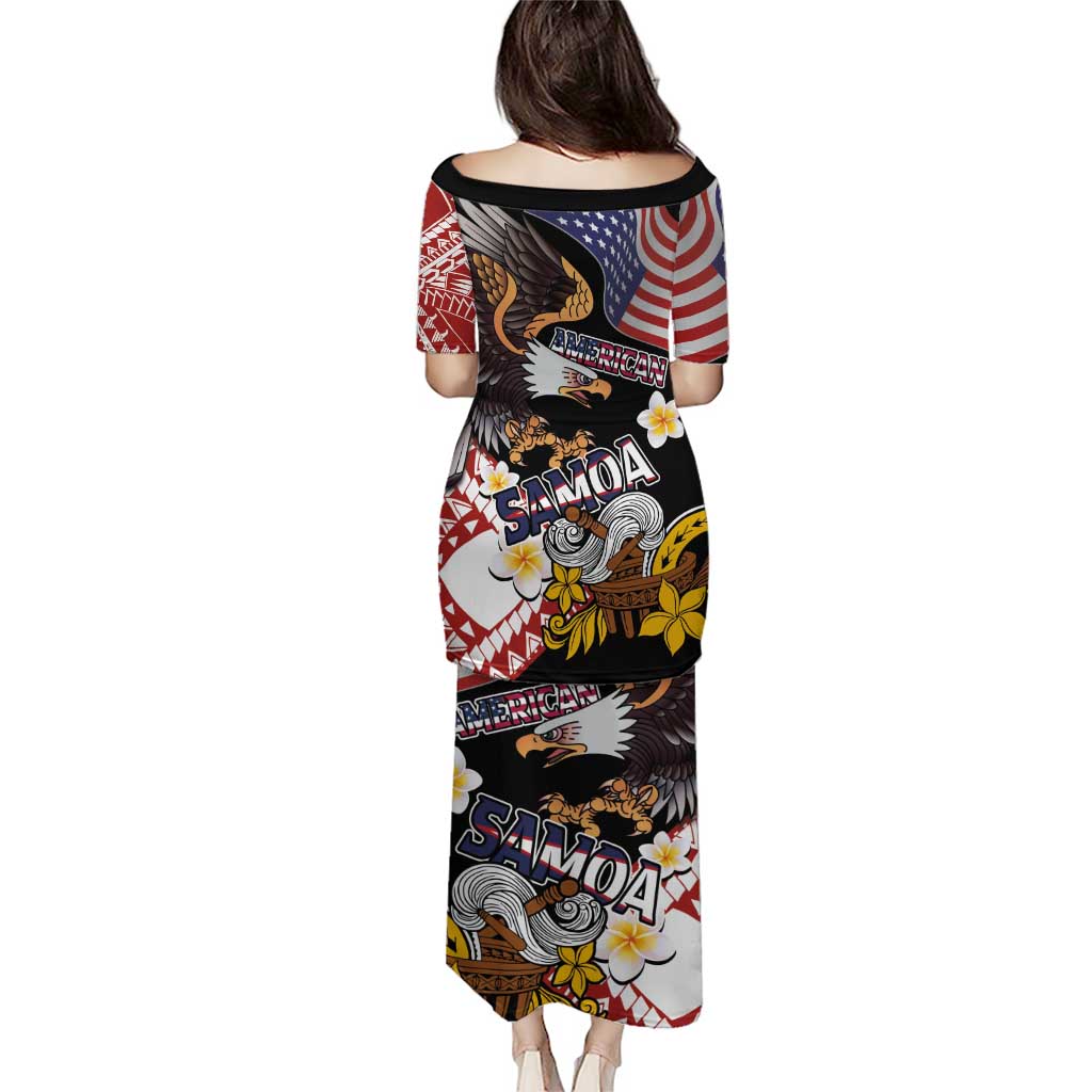 United States and American Samoa Together Puletasi Bald Eagle and Polynesian Traditional Culture with Plumeria