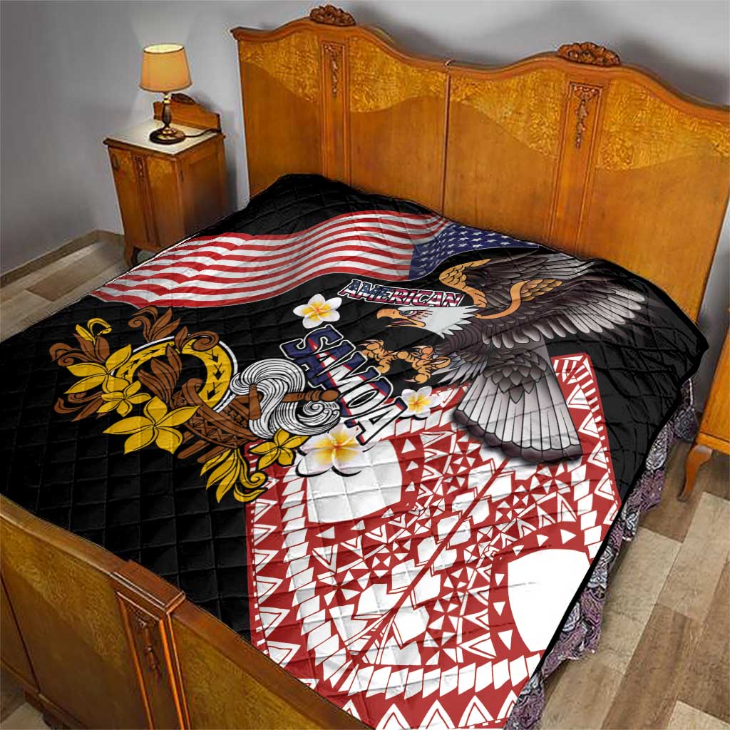 United States and American Samoa Together Quilt Bald Eagle and Polynesian Traditional Culture with Plumeria