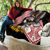 United States and American Samoa Together Quilt Bald Eagle and Polynesian Traditional Culture with Plumeria