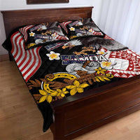 United States and American Samoa Together Quilt Bed Set Bald Eagle and Polynesian Traditional Culture with Plumeria