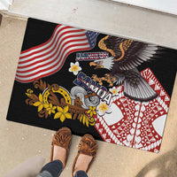 United States and American Samoa Together Rubber Doormat Bald Eagle and Polynesian Traditional Culture with Plumeria