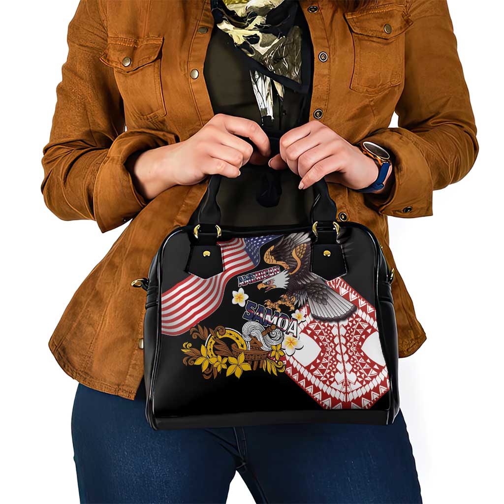 United States and American Samoa Together Shoulder Handbag Bald Eagle and Polynesian Traditional Culture with Plumeria