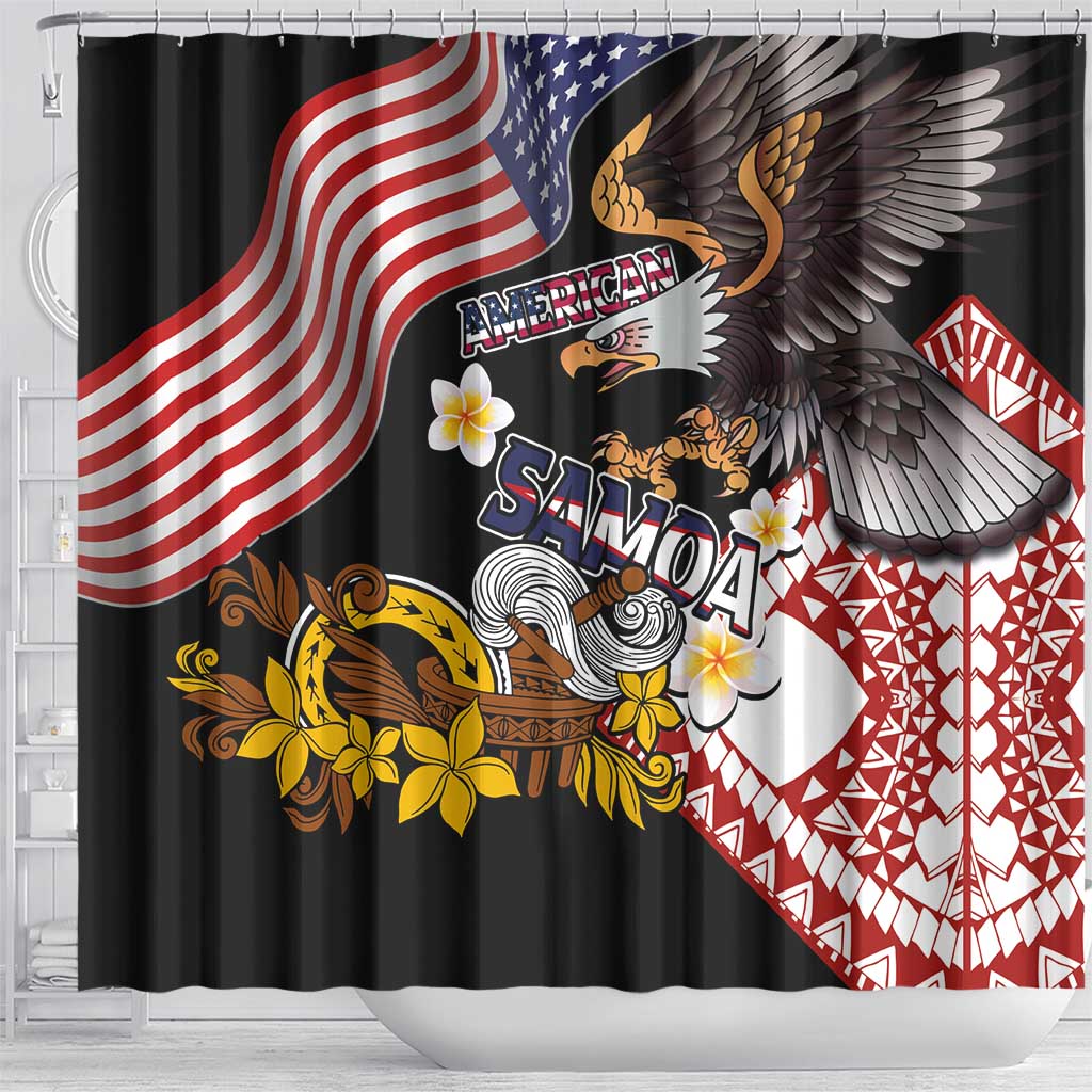 United States and American Samoa Together Shower Curtain Bald Eagle and Polynesian Traditional Culture with Plumeria