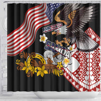 United States and American Samoa Together Shower Curtain Bald Eagle and Polynesian Traditional Culture with Plumeria