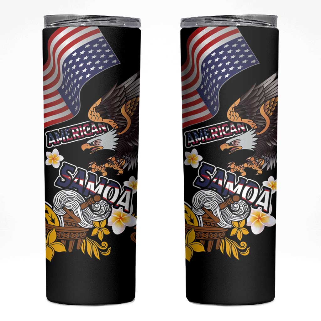 United States and American Samoa Together Skinny Tumbler Bald Eagle and Polynesian Traditional Culture with Plumeria
