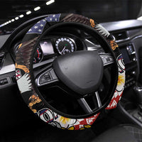 United States and American Samoa Together Steering Wheel Cover Bald Eagle and Polynesian Traditional Culture with Plumeria