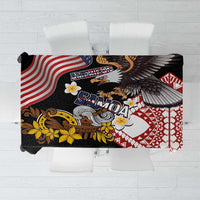 United States and American Samoa Together Tablecloth Bald Eagle and Polynesian Traditional Culture with Plumeria