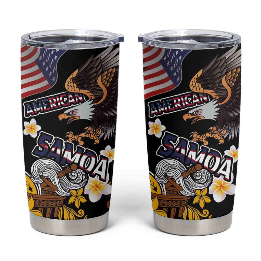 United States and American Samoa Together Tumbler Cup Bald Eagle and Polynesian Traditional Culture with Plumeria