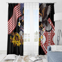 United States and American Samoa Together Window Curtain Bald Eagle and Polynesian Traditional Culture with Plumeria