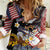 United States and American Samoa Together Women Casual Shirt Bald Eagle and Polynesian Traditional Culture with Plumeria