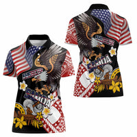 United States and American Samoa Together Women Polo Shirt Bald Eagle and Polynesian Traditional Culture with Plumeria LT03 - Polynesian Pride