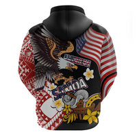 United States and American Samoa Together Zip Hoodie Bald Eagle and Polynesian Traditional Culture with Plumeria