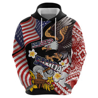 United States and American Samoa Together Zip Hoodie Bald Eagle and Polynesian Traditional Culture with Plumeria