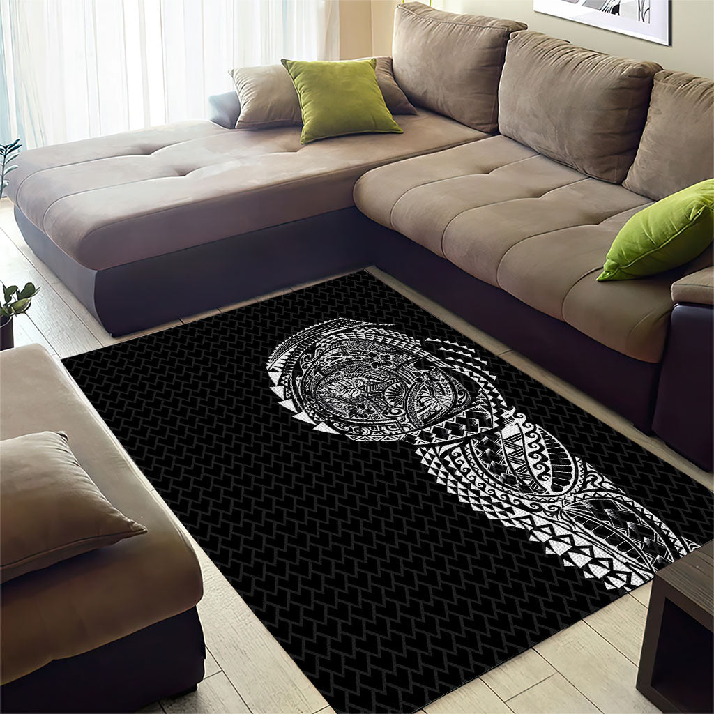 Hawaiian Traditional Tattoos Area Rug Kakau Tribal Tropical Plant Motif Black Color LT03 - Polynesian Pride