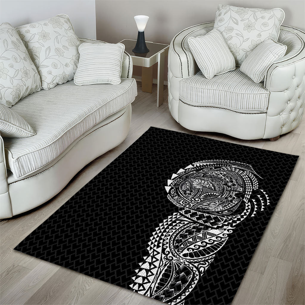 Hawaiian Traditional Tattoos Area Rug Kakau Tribal Tropical Plant Motif Black Color LT03 - Polynesian Pride