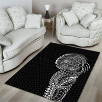 Hawaiian Traditional Tattoos Area Rug Kakau Tribal Tropical Plant Motif Black Color LT03 - Polynesian Pride