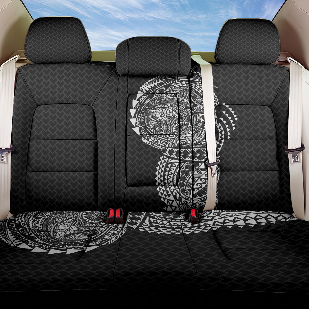 Hawaiian Traditional Tattoos Back Car Seat Cover Kakau Tribal Tropical Plant Motif Black Color LT03 One Size Black - Polynesian Pride