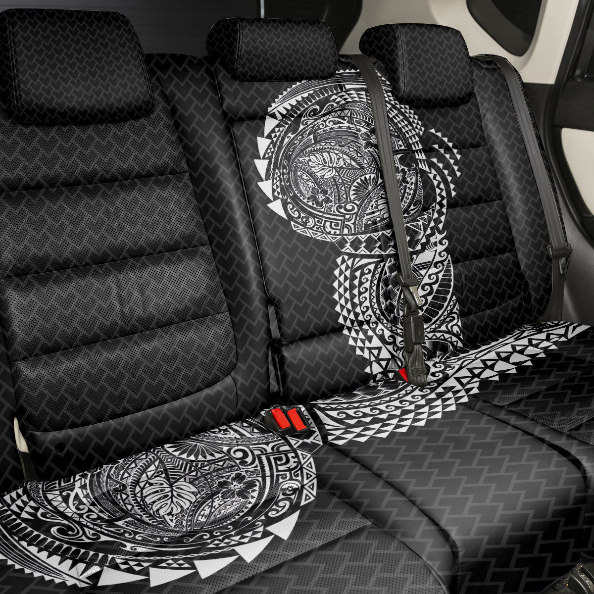 Hawaiian Traditional Tattoos Back Car Seat Cover Kakau Tribal Tropical Plant Motif Black Color LT03 - Polynesian Pride