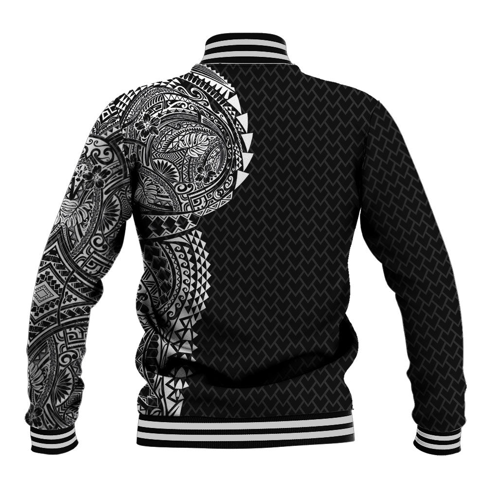 Hawaiian Traditional Tattoos Baseball Jacket Kakau Tribal Tropical Plant Motif Black Color
