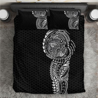 Hawaiian Traditional Tattoos Bedding Set Kakau Tribal Tropical Plant Motif Black Color