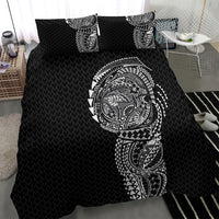 Hawaiian Traditional Tattoos Bedding Set Kakau Tribal Tropical Plant Motif Black Color