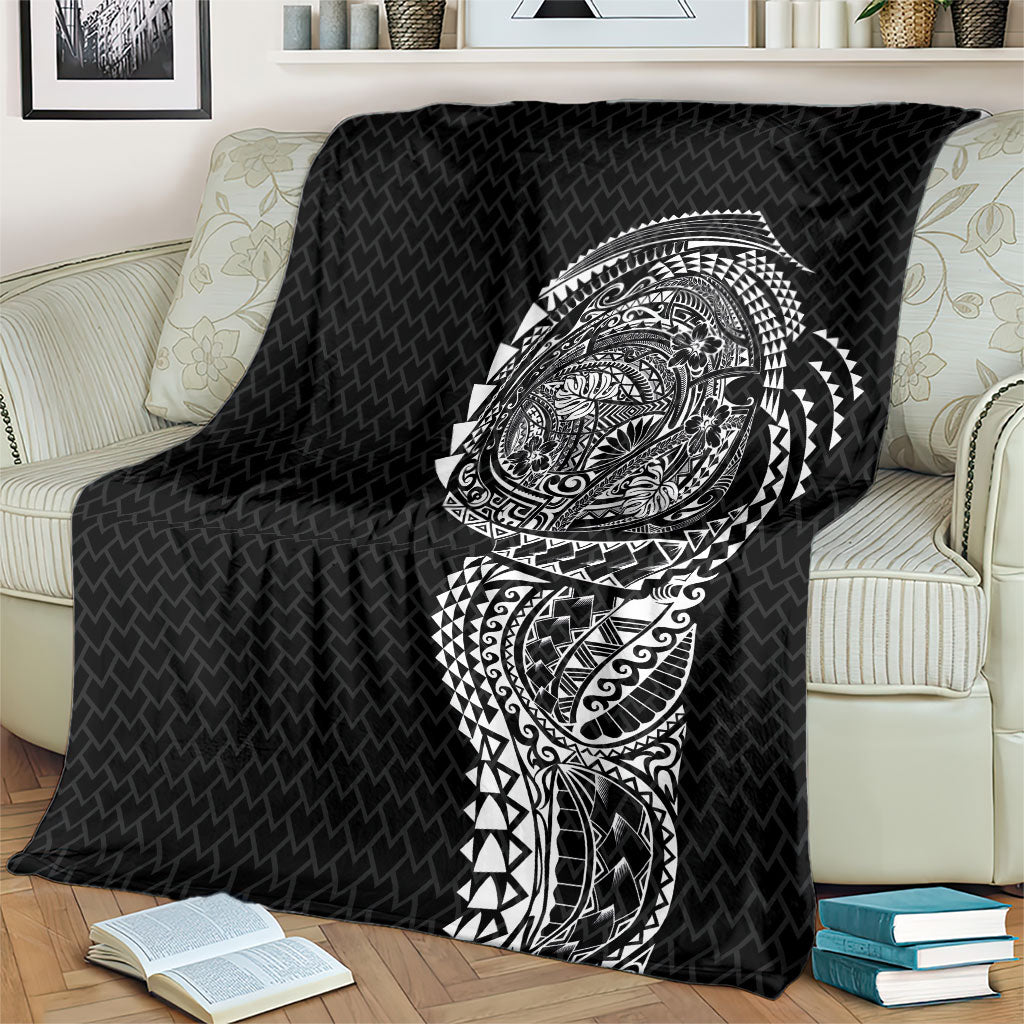 Hawaiian Traditional Tattoos Blanket Kakau Tribal Tropical Plant Motif Black Color