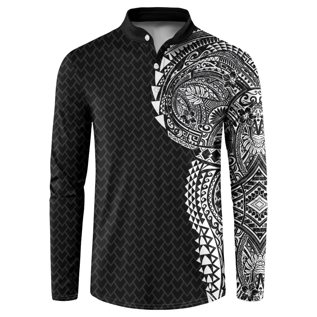 Hawaiian Traditional Tattoos Button Sweatshirt Kakau Tribal Tropical Plant Motif Black Color