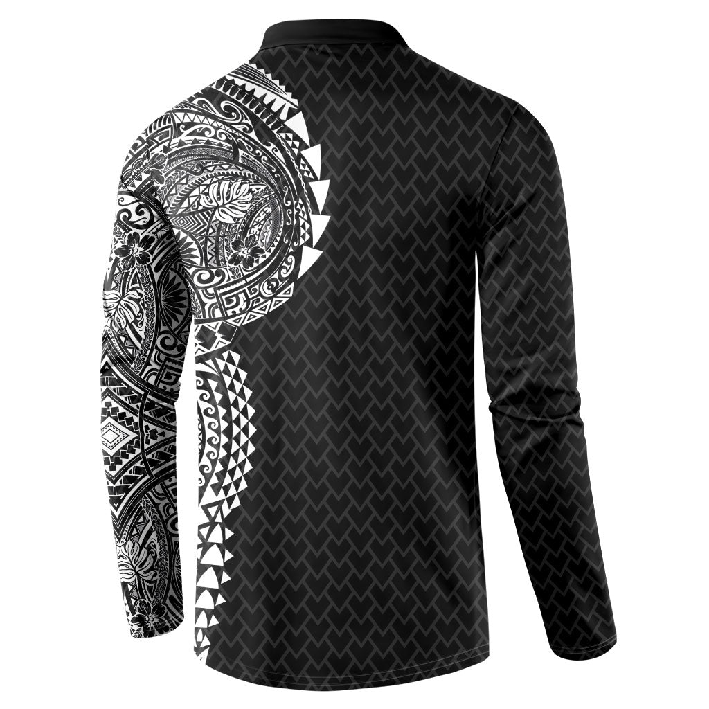 Hawaiian Traditional Tattoos Button Sweatshirt Kakau Tribal Tropical Plant Motif Black Color