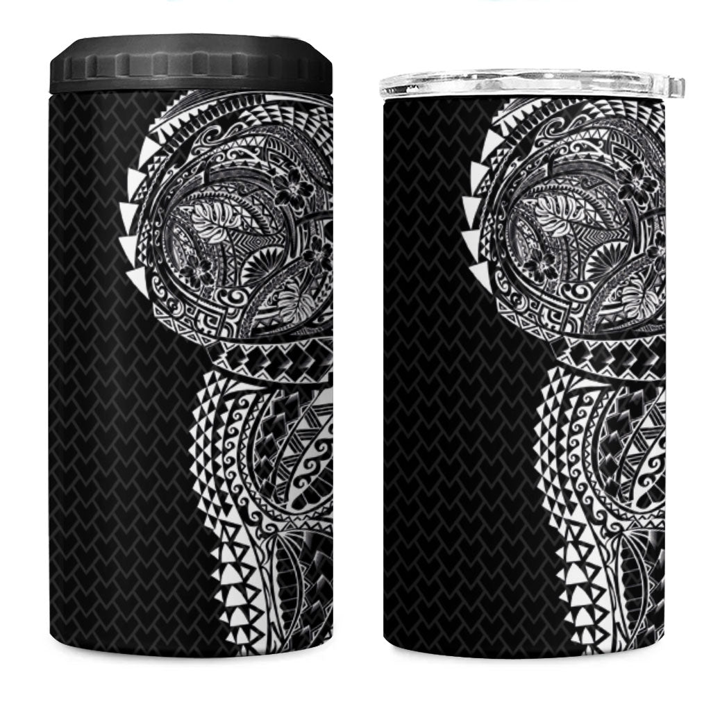 Hawaiian Traditional Tattoos 4 in 1 Can Cooler Tumbler Kakau Tribal Tropical Plant Motif Black Color LT03 One Size: 16 oz Black - Polynesian Pride
