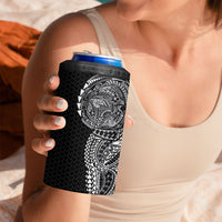 Hawaiian Traditional Tattoos 4 in 1 Can Cooler Tumbler Kakau Tribal Tropical Plant Motif Black Color LT03 - Polynesian Pride