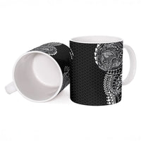 Hawaiian Traditional Tattoos Ceramic Mug Kakau Tribal Tropical Plant Motif Black Color