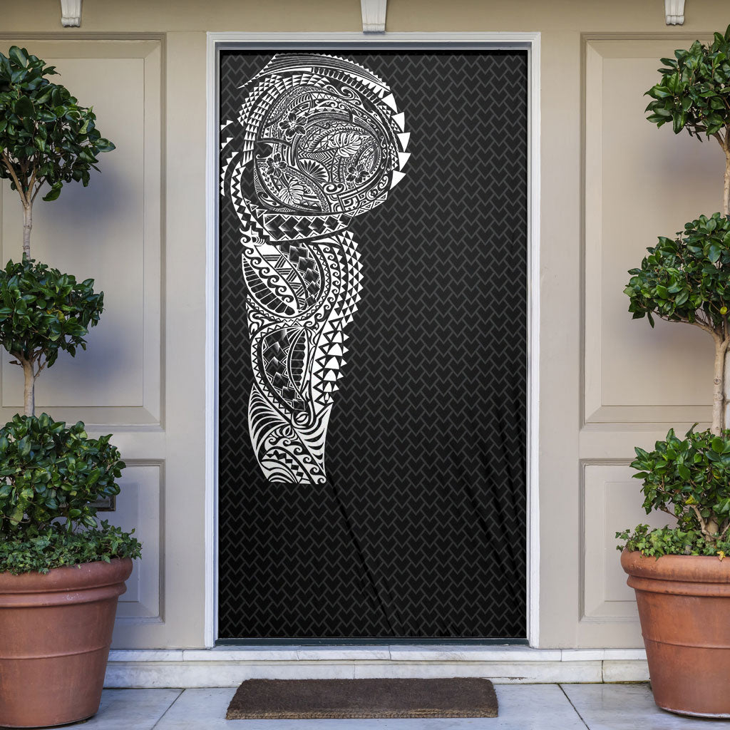 Hawaiian Traditional Tattoos Door Cover Kakau Tribal Tropical Plant Motif Black Color