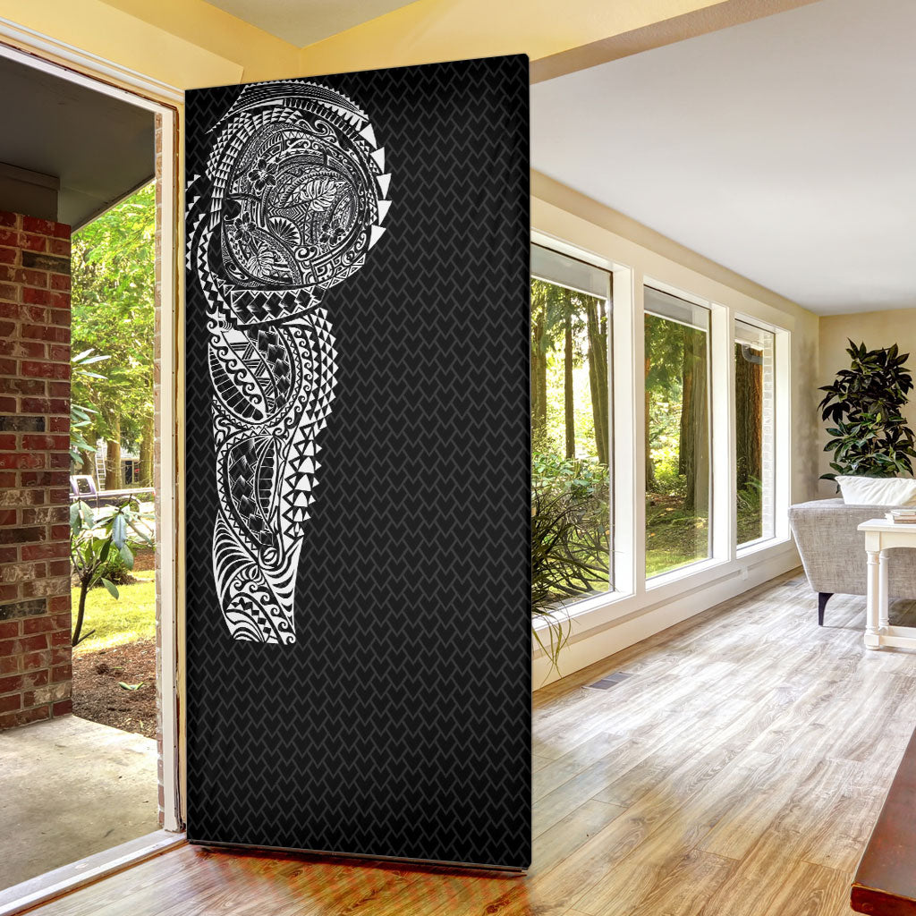 Hawaiian Traditional Tattoos Door Cover Kakau Tribal Tropical Plant Motif Black Color LT03 - Polynesian Pride