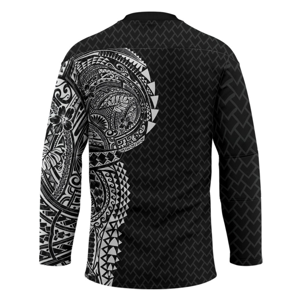 Hawaiian Traditional Tattoos Hockey Jersey Kakau Tribal Tropical Plant Motif Black Color LT03 - Polynesian Pride