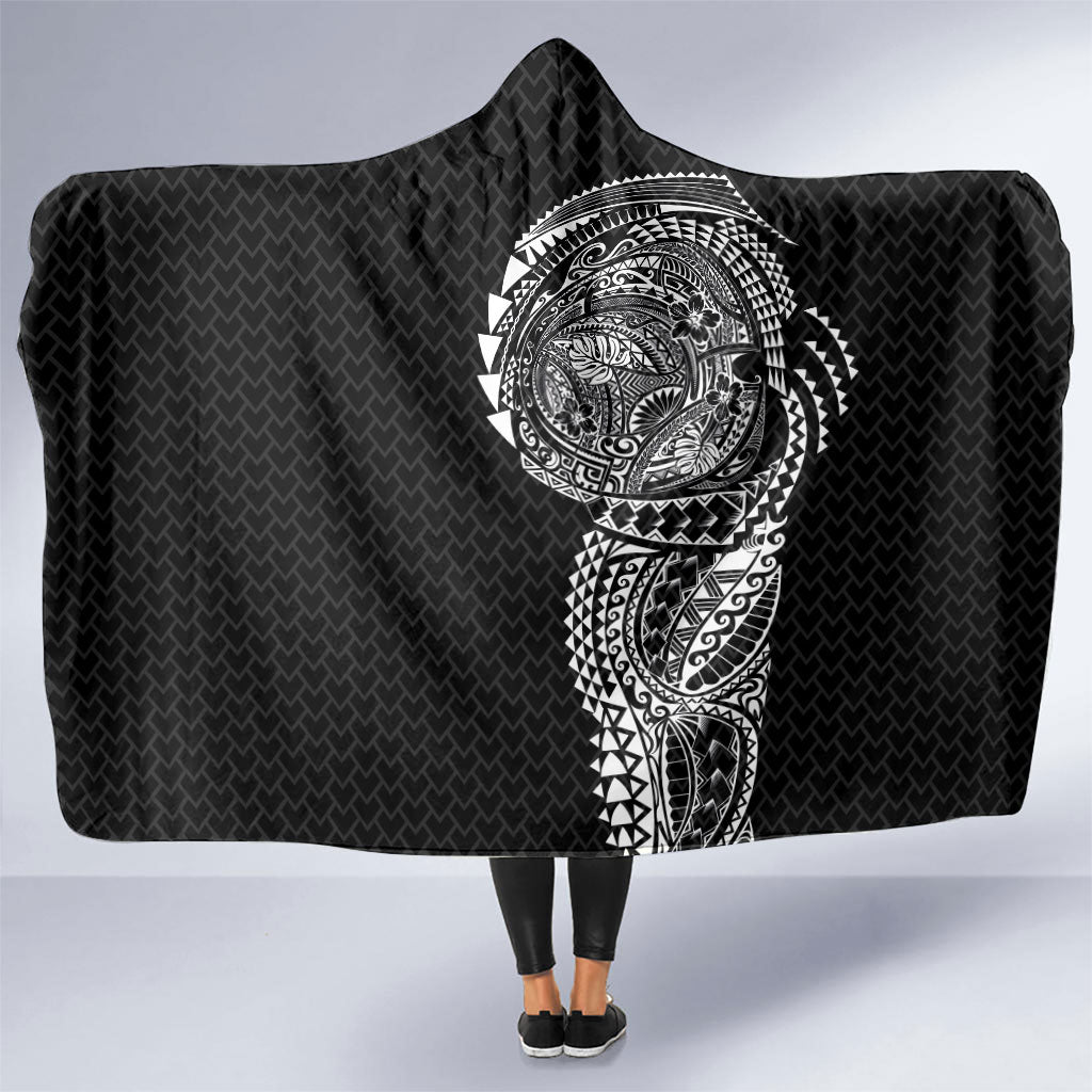 Hawaiian Traditional Tattoos Hooded Blanket Kakau Tribal Tropical Plant Motif Black Color LT03 One Size Black - Polynesian Pride