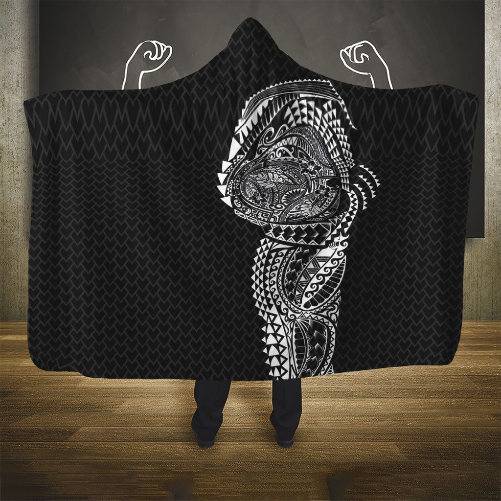 Hawaiian Traditional Tattoos Hooded Blanket Kakau Tribal Tropical Plant Motif Black Color LT03 - Polynesian Pride
