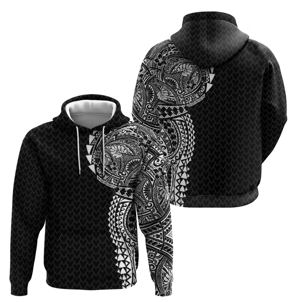 Hawaiian Traditional Tattoos Hoodie Kakau Tribal Tropical Plant Motif Black Color LT03 - Polynesian Pride